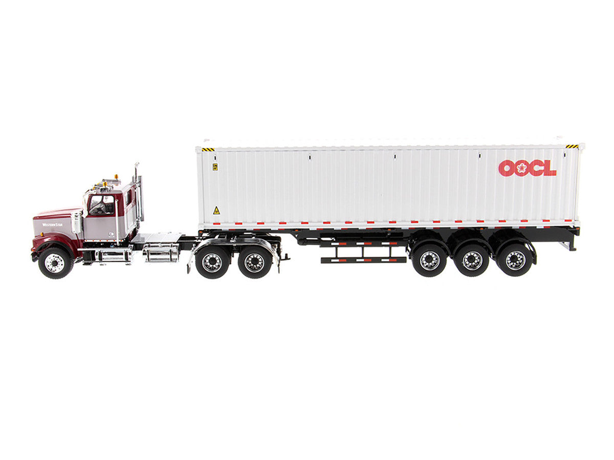 Western Star 4900 SF Tandem Day Cab Truck Tractor Red and Gray with 40' Dry Goods Sea Container "OOCL" White "Transport Series" 1/50 Diecast Model by Diecast Masters LuxuryLifeWay Online Store
