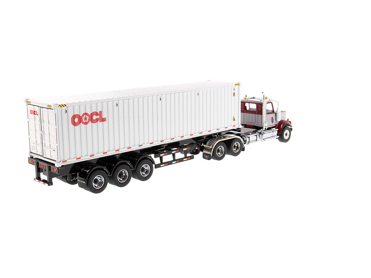 Western Star 4900 SF Tandem Day Cab Truck Tractor Red and Gray with 40' Dry Goods Sea Container "OOCL" White "Transport Series" 1/50 Diecast Model by Diecast Masters LuxuryLifeWay Online Store