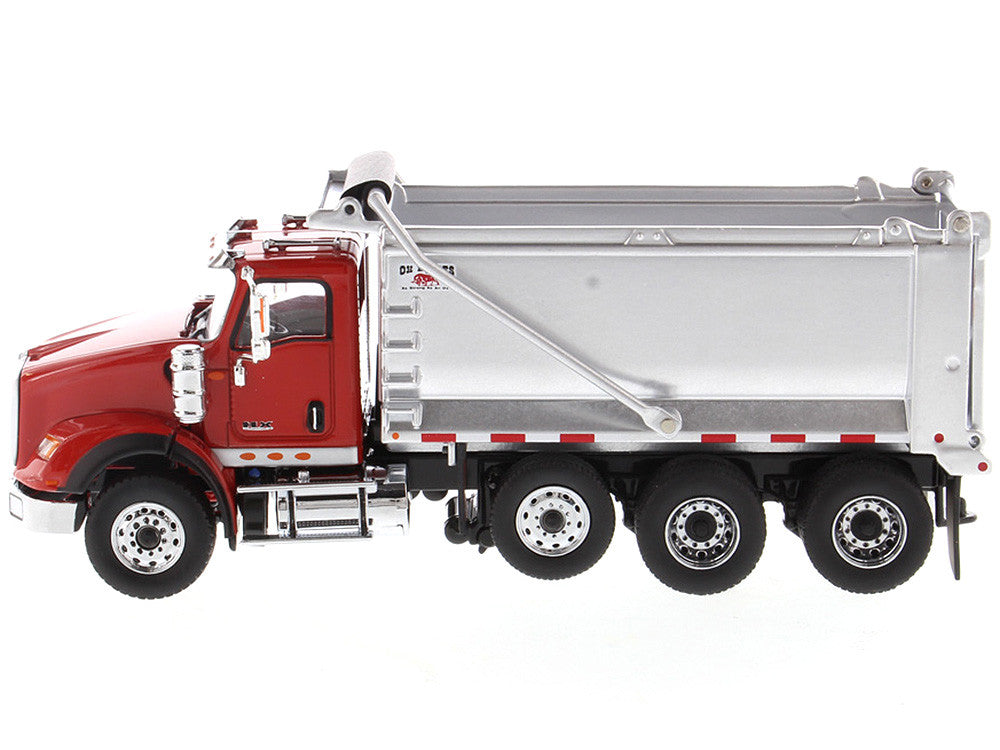 International HX620 Tandem Axle with Pusher Axle OX Stampede Dump Truck Red and Chrome "Transport Series" 1/50 Diecast Model by Diecast Masters LuxuryLifeWay Online Store