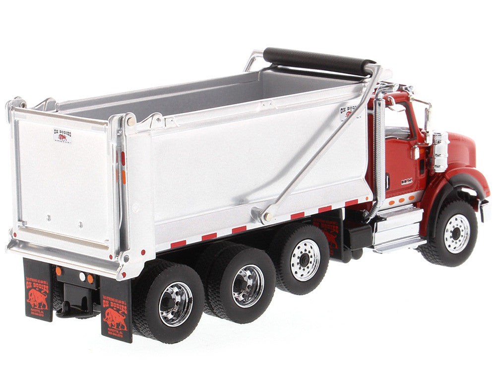 International HX620 Tandem Axle with Pusher Axle OX Stampede Dump Truck Red and Chrome "Transport Series" 1/50 Diecast Model by Diecast Masters LuxuryLifeWay Online Store