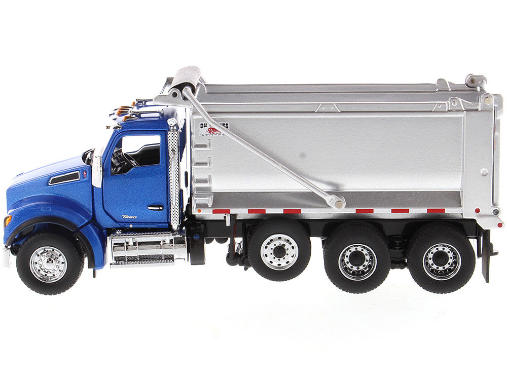 Kenworth T880S SFFA Tandem Axle with Pusher Axle OX Stampede Dump Truck Blue and Chrome "Transport Series" 1/50 Diecast Model by Diecast Masters LuxuryLifeWay Online Store