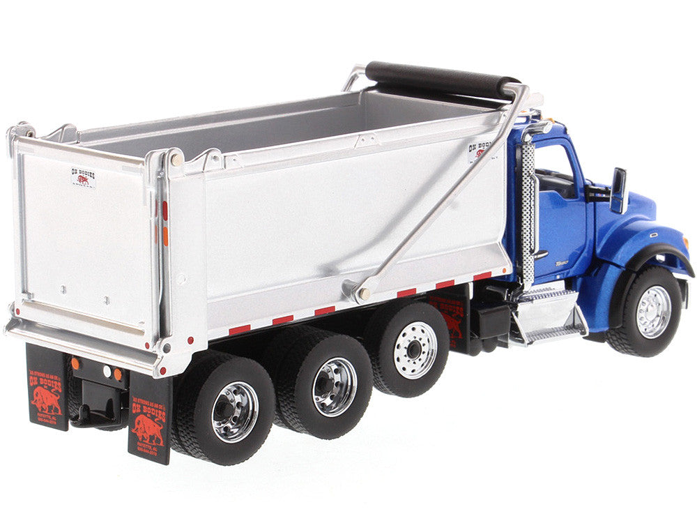 Kenworth T880S SFFA Tandem Axle with Pusher Axle OX Stampede Dump Truck Blue and Chrome "Transport Series" 1/50 Diecast Model by Diecast Masters LuxuryLifeWay Online Store