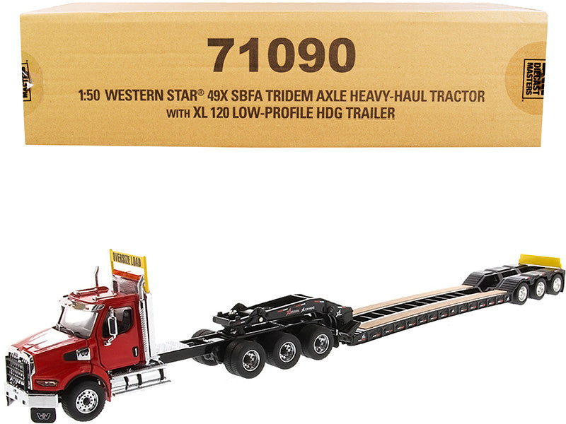 Western Star 49X SBFA Tridem Axle Heavy-Haul Tractor with XL 120 Low-Profile HDG Trailer Red and Black "Transport Series" 1/50 Diecast Model by Diecast Masters LuxuryLifeWay Online Store