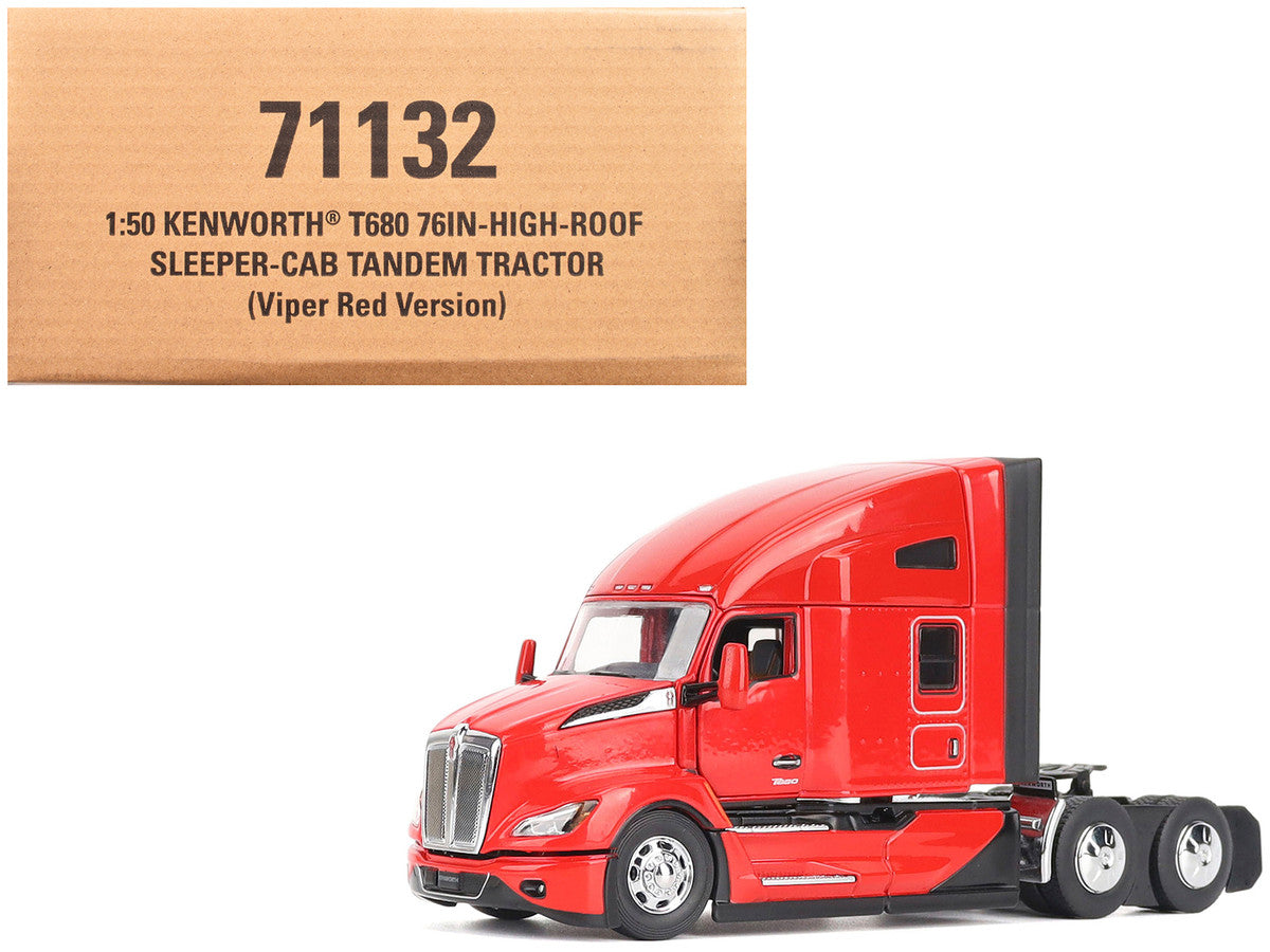 Kenworth T680 76" High Roof Sleeper Cab Truck Tractor Viper Red "Transport Series" 1/50 Diecast Model by Diecast Masters LuxuryLifeWay Online Store