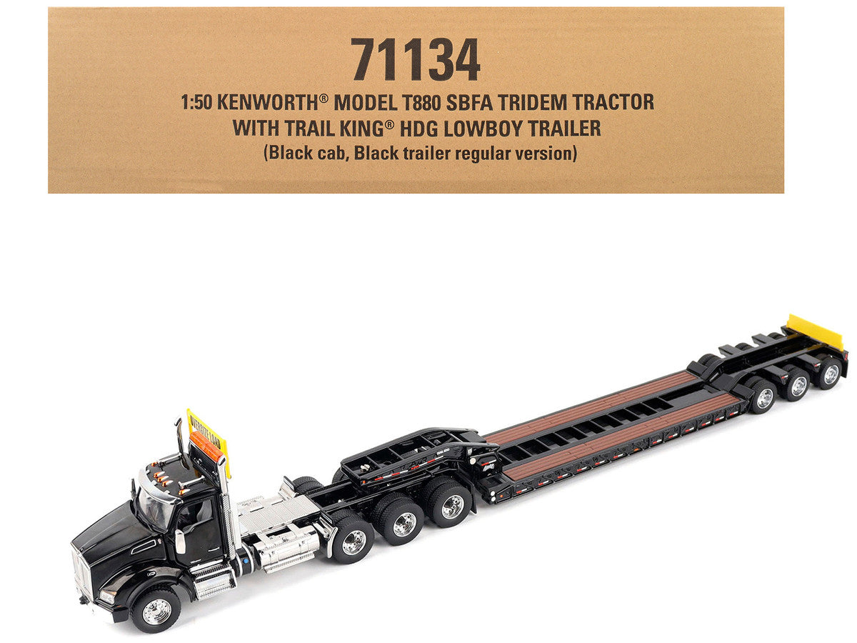 Kenworth T880 SBFA Tridem Truck with Trail King HDG Lowboy Trailer Black "Transport Series" 1/50 Diecast Model by Diecast Masters LuxuryLifeWay Online Store