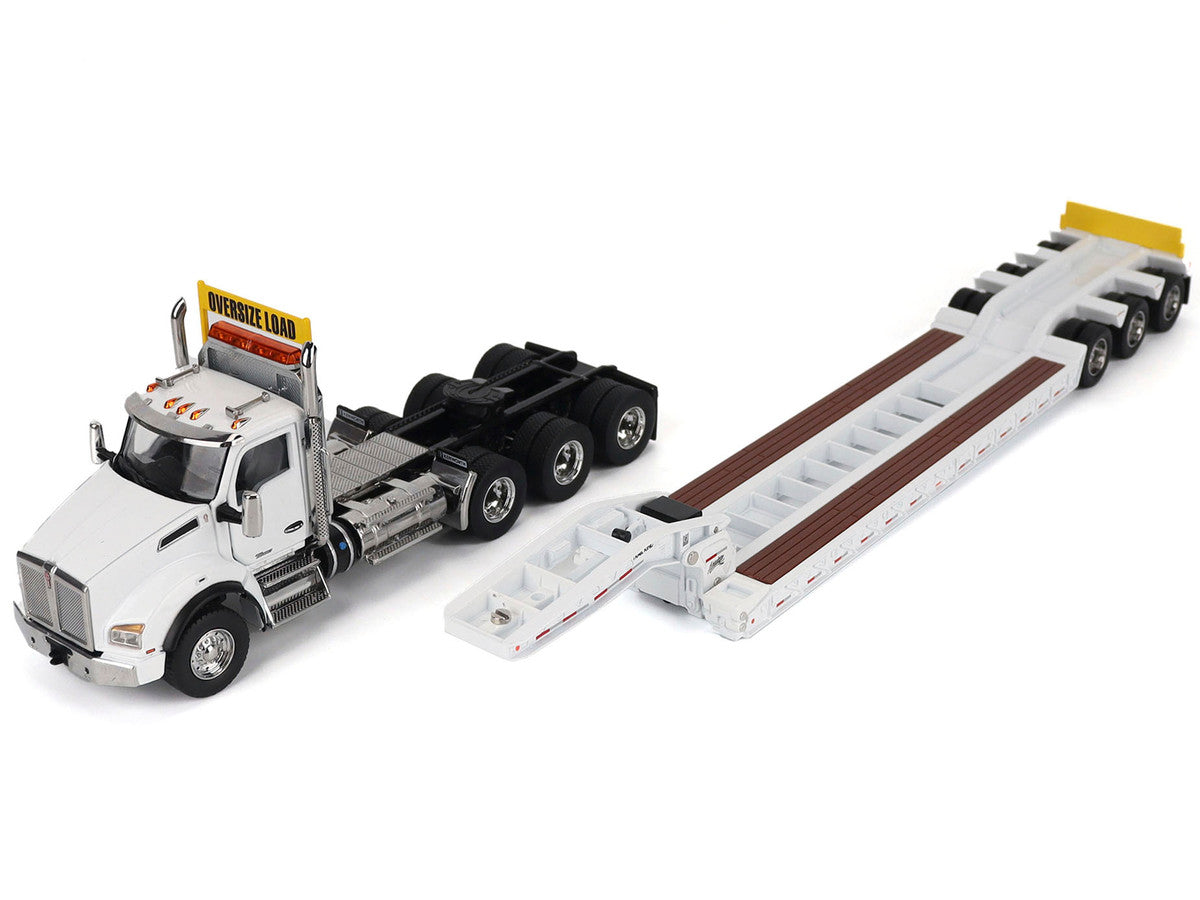 Kenworth T880 SBFA Tridem Truck with Trail King HDG Lowboy Trailer White "Transport Series" 1/50 Diecast Model by Diecast Masters LuxuryLifeWay Online Store
