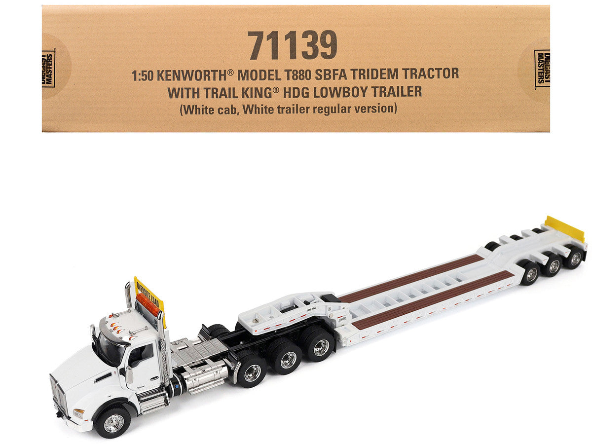 Kenworth T880 SBFA Tridem Truck with Trail King HDG Lowboy Trailer White "Transport Series" 1/50 Diecast Model by Diecast Masters LuxuryLifeWay Online Store