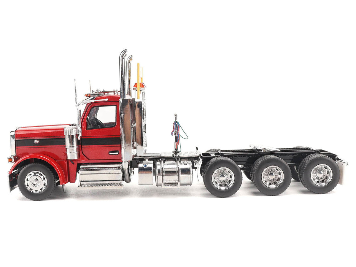 Peterbilt 589 Tridem-Axle Truck Tractor with Day Cab Legendary Red "Transport Series" 1/32 Diecast Model by Diecast Masters LuxuryLifeWay Online Store