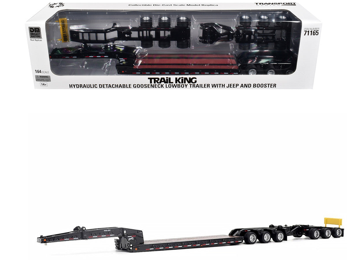 Trail King TK170 Hydraulic Detachable Gooseneck Lowboy Trailer Black with Jeep and Booster "Transport Series" 1/64 Diecast Model by Diecast Masters LuxuryLifeWay Online Store