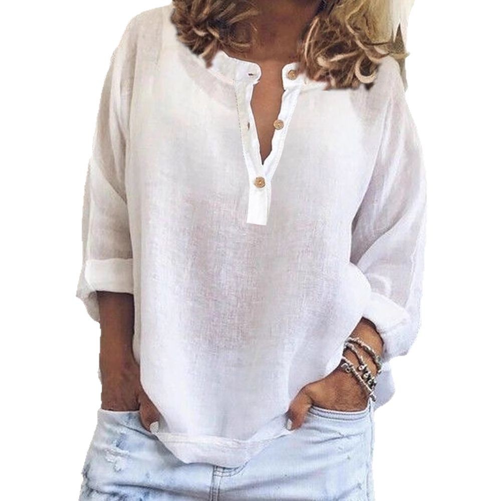 Solid Color Casual Loose Long Sleeve Linen Shirt LadyShow.Store
