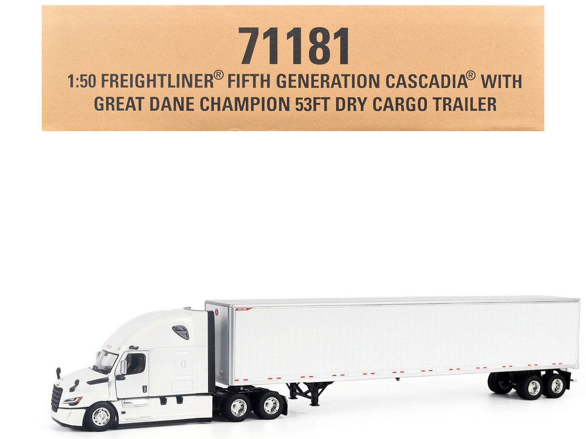 2025 Freightliner Cascadia Gen-5 Sleeper Cab Truck White with Great Dane Champion 53ft Dry Cargo Trailer "Transport Series" 1/50 Diecast Model by Diecast Masters LuxuryLifeWay Online Store