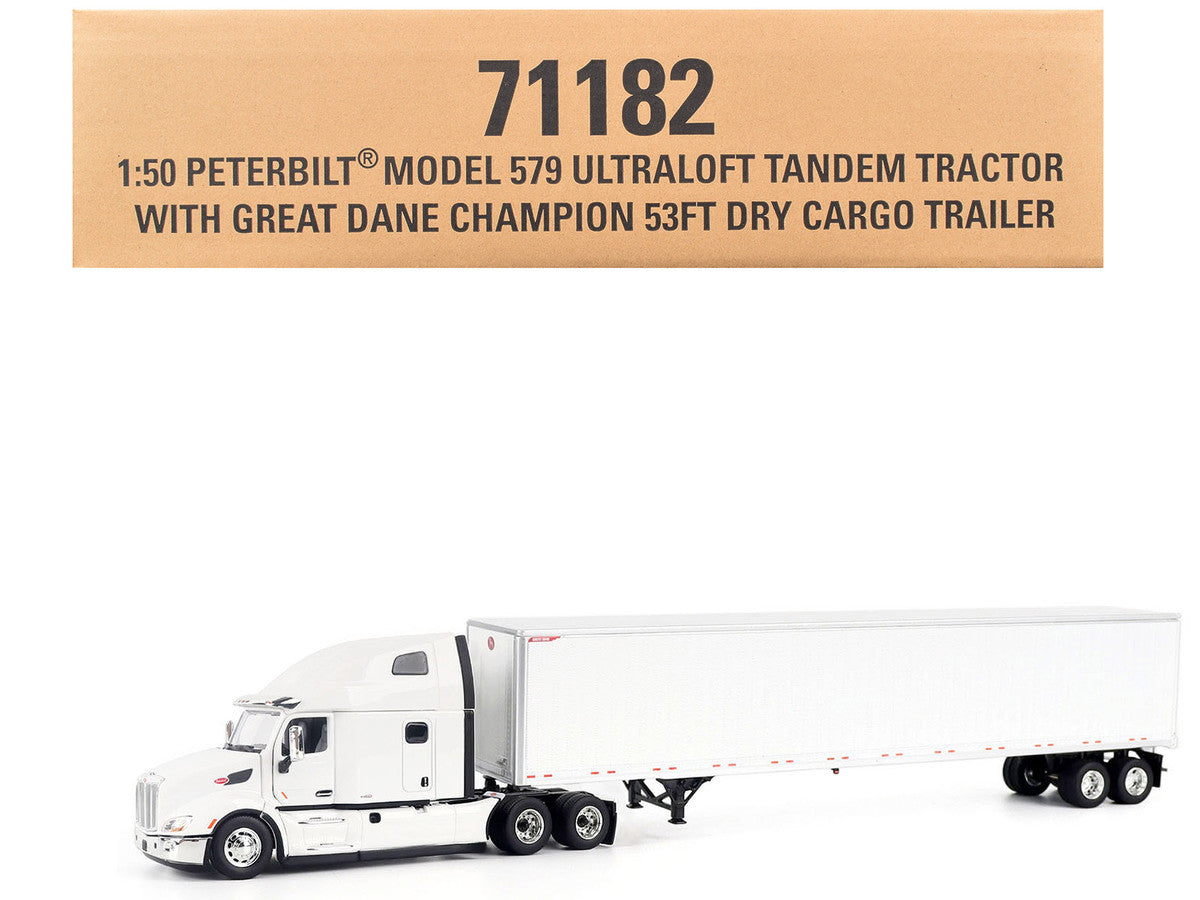Peterbilt 579 Ultraloft Tandem Tractor White with Great Dane Champion 53ft Dry Cargo Trailer "Transport Series" 1/50 Diecast Model by Diecast Masters LuxuryLifeWay Online Store