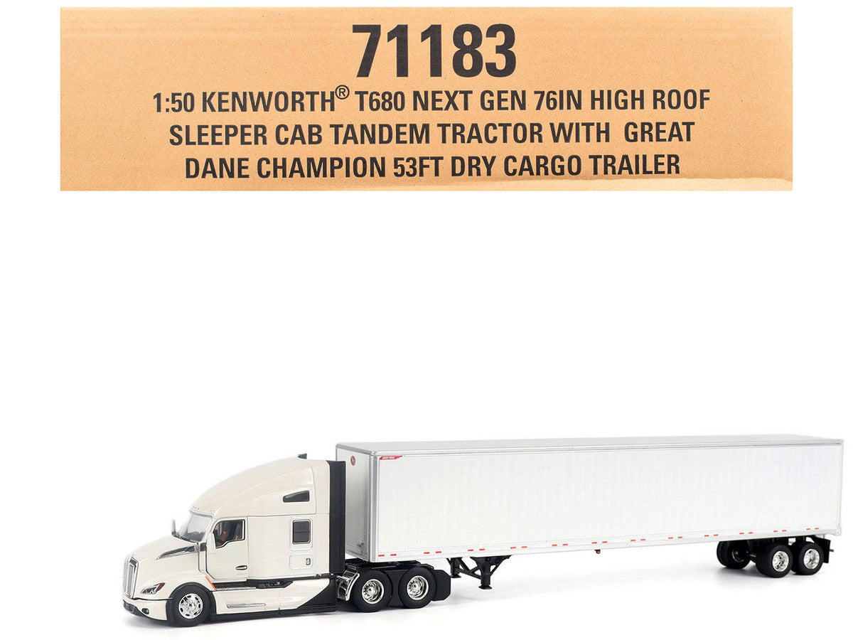 Kenworth T680 Next-Gen 76" High-Roof Sleeper Tandem Tractor White with Great Dane Champion 53ft Dry Cargo Trailer "Transport Series" 1/50 Diecast Model by Diecast Masters LuxuryLifeWay Online Store