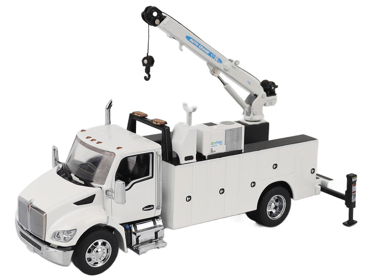 Kenworth T380 Auto-Crane Titan 85-Body HC14-Crane Work Truck with Miller EnPak White "Transport Series" 1/50 Diecast Model by Diecast Masters LuxuryLifeWay Online Store