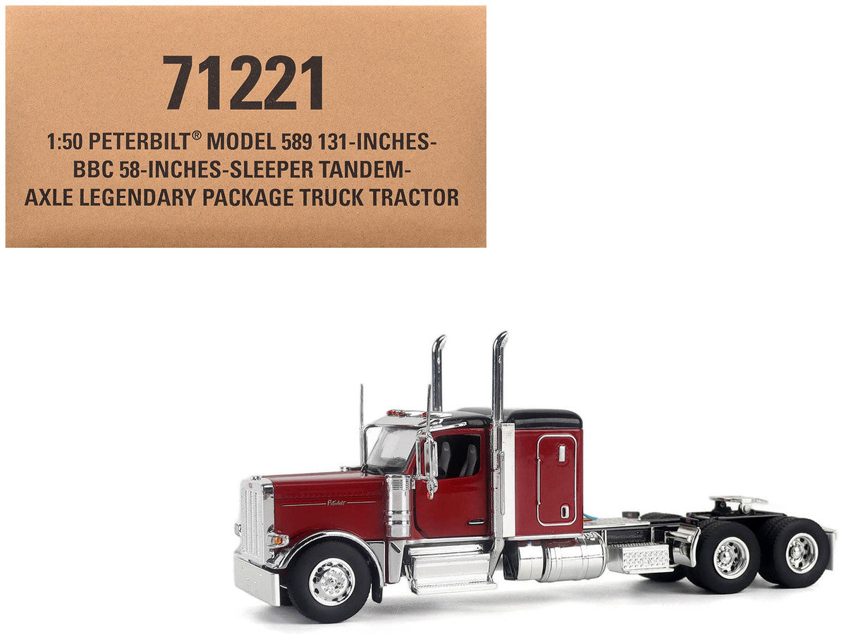 Peterbilt 589 Legendary Package Tandem-Axle Truck Tractor with 58" Sleeper Cab Legendary Red with Black Top "Transport Series" 1/50 Diecast Model by Diecast Masters LuxuryLifeWay Online Store