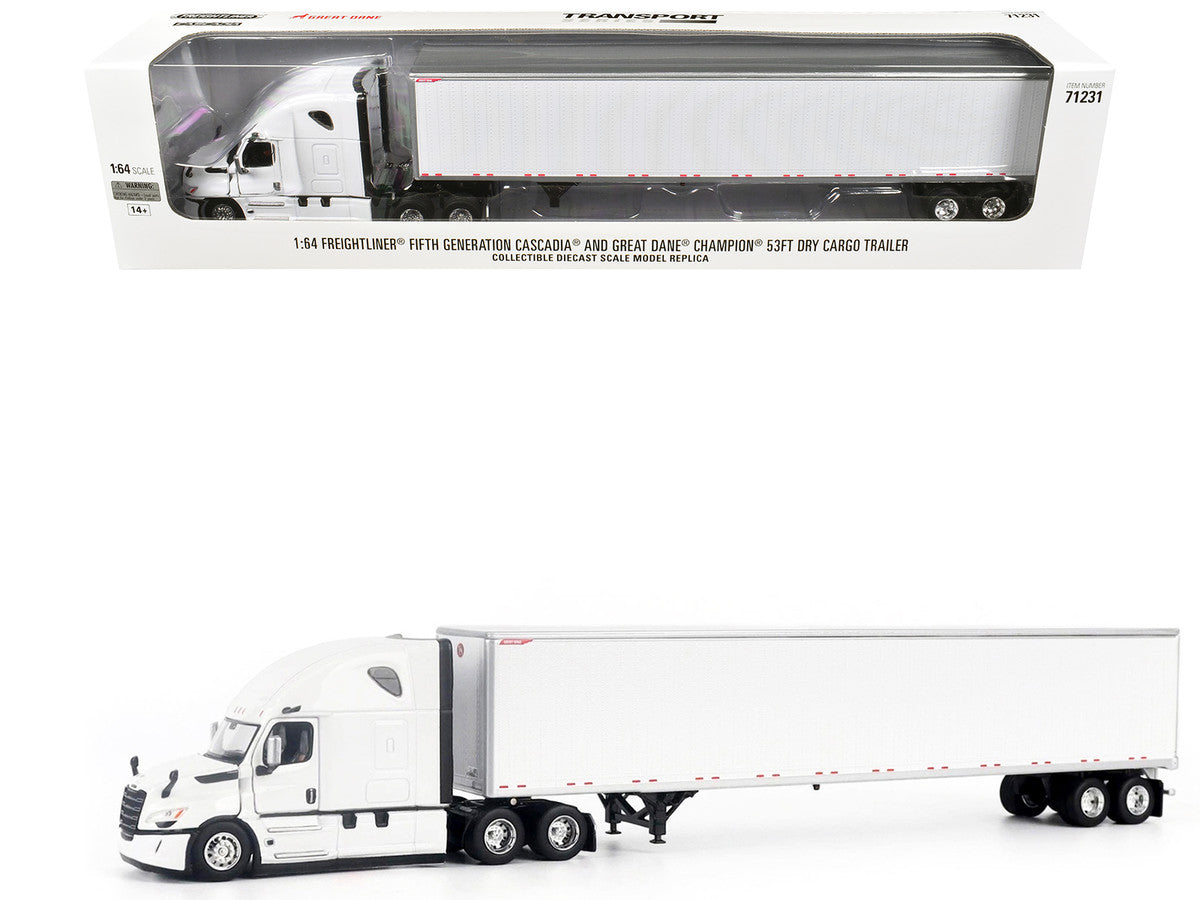 2025 Freightliner Cascadia Gen-5 Truck Tractor with Sleeper and Great Dane Champion 53ft Dry Cargo Trailer Winter White "Transport Series" 1/64 Diecast Model by Diecast Masters LuxuryLifeWay Online Store