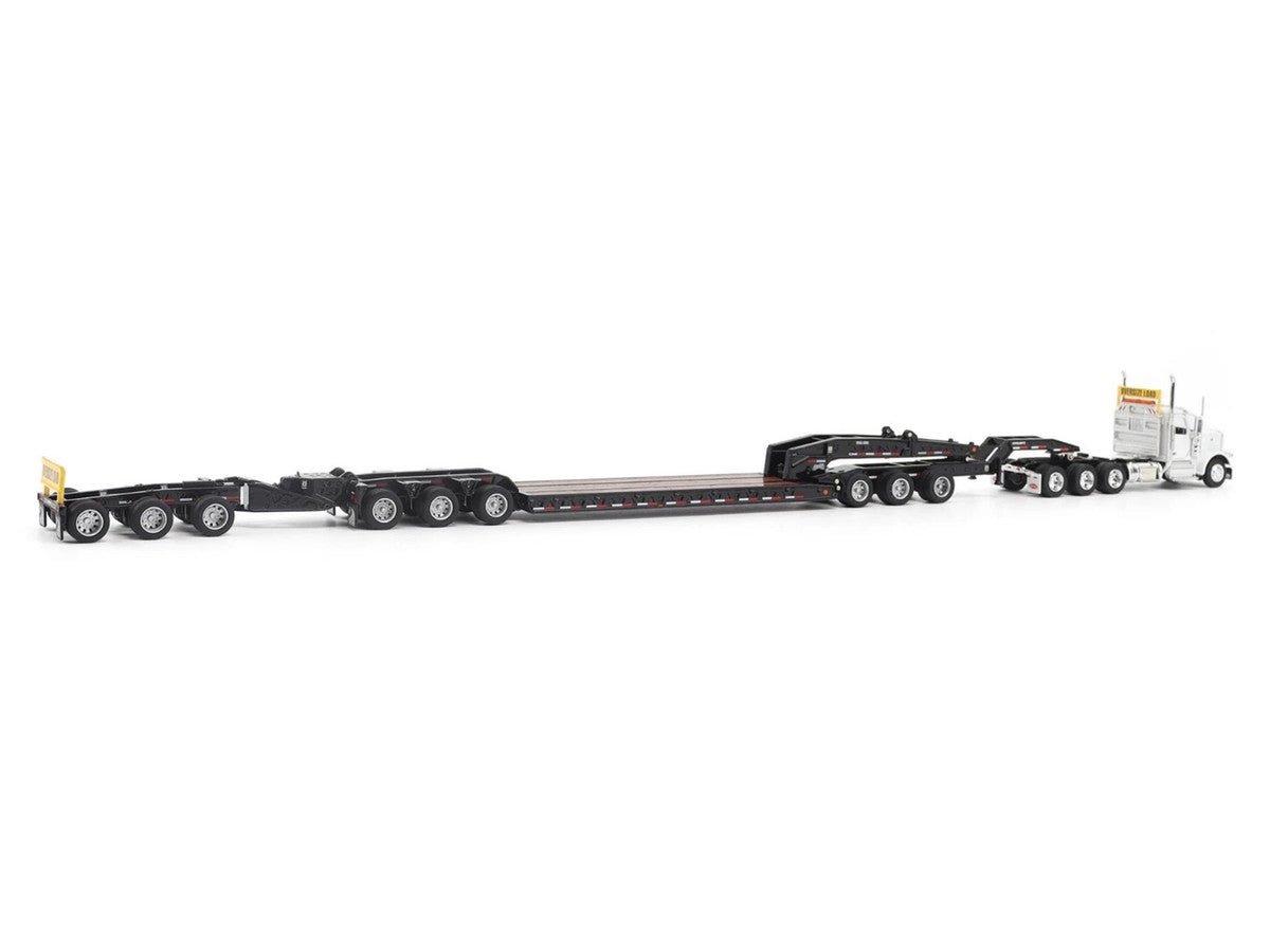 Peterbilt 589 Tridem-Axle Truck Tractor with Day Cab and Trail King TK170 Hydraulic Detachable Gooseneck Lowboy Trailer with Jeep and Booster White "Transport Series" 1/64 Diecast Model by Diecast Masters LuxuryLifeWay Online Store