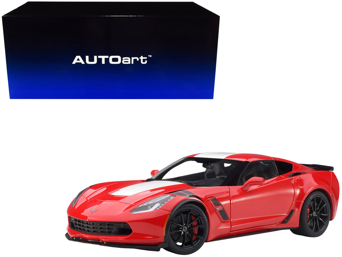 2017 Chevrolet Corvette C7 Grand Sport Red with White Stripe and Black Fender Hash Marks 1/18 Model Car by Autoart LuxuryLifeWay Online Store