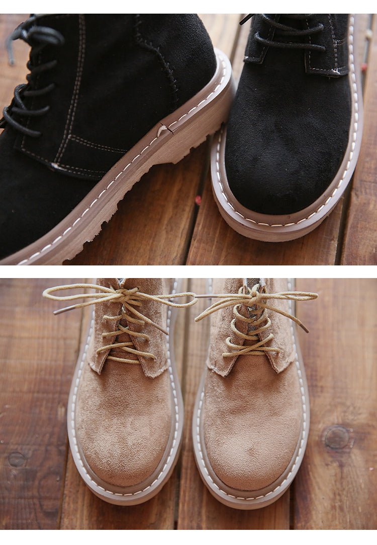 Vintage Suede Round Toe Lace-Up Ankle Boots LadyShow.Store
