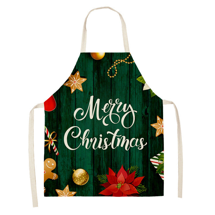 Household Green Series Christmas Dog Linen Apron Used In Kitchen PearlNestDecor.com