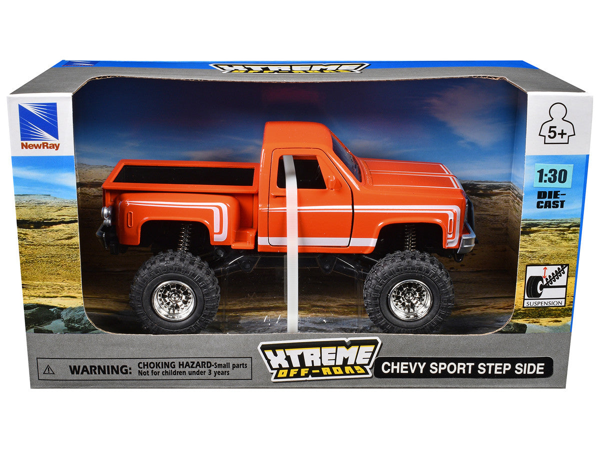 Chevrolet Sport Step Side Pickup Truck Orange with White Graphics "Xtreme Off-Road" Series 1/30 Diecast Model by New Ray LuxuryLifeWay Online Store