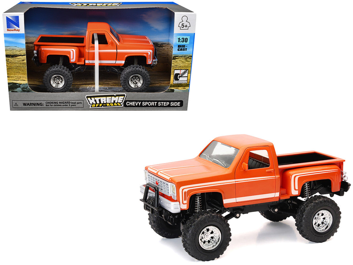 Chevrolet Sport Step Side Pickup Truck Orange with White Graphics "Xtreme Off-Road" Series 1/30 Diecast Model by New Ray LuxuryLifeWay Online Store