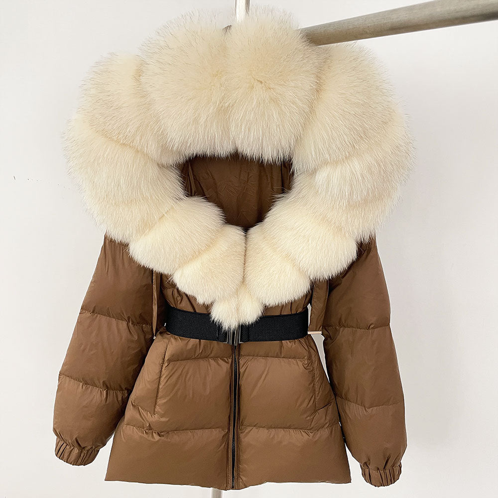 Oversized Real Fox Fur Collar Hooded White Duck Down Jacket Best YouTube Store
