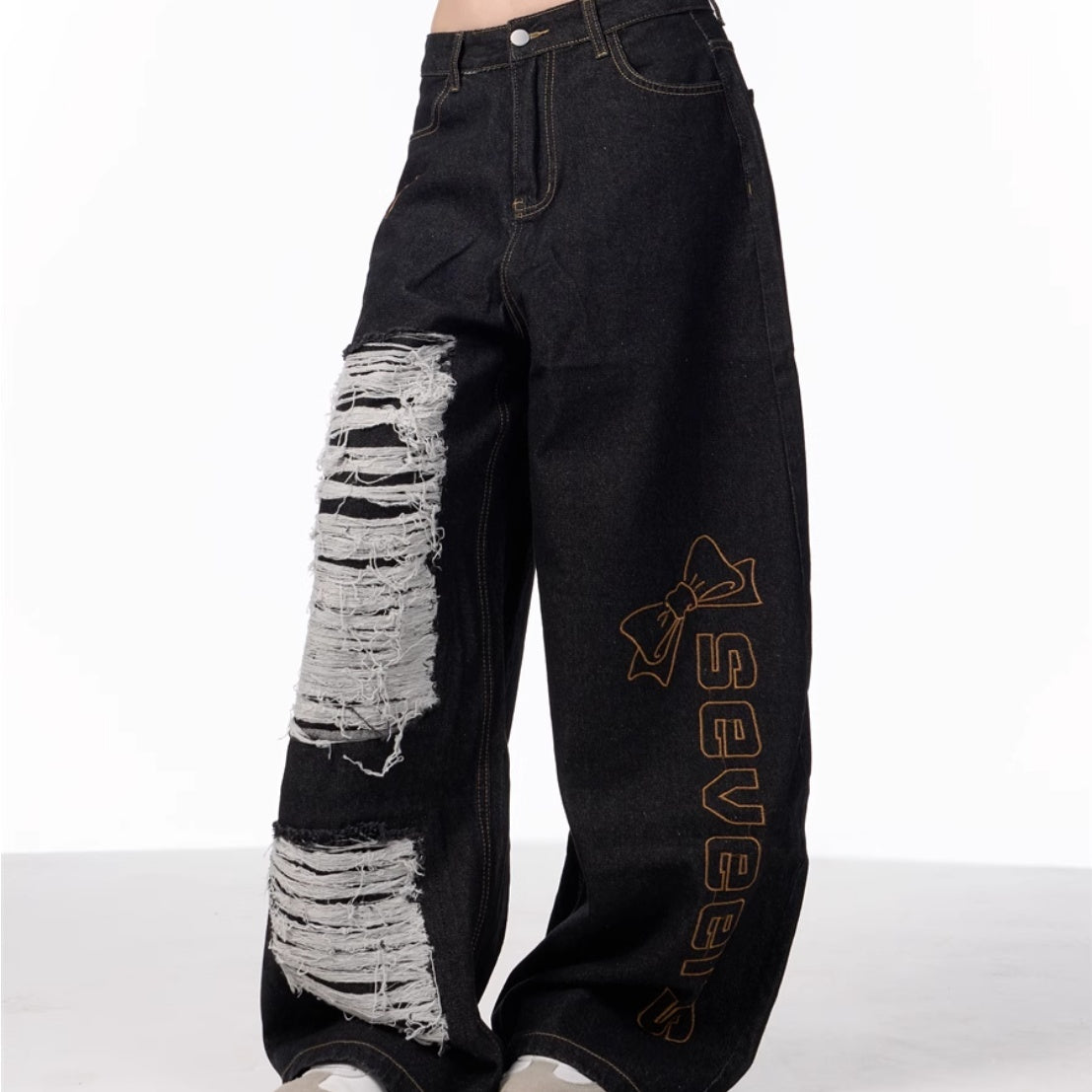 Retro Embroidered Wide-Leg Jeans NorixaFashion.com