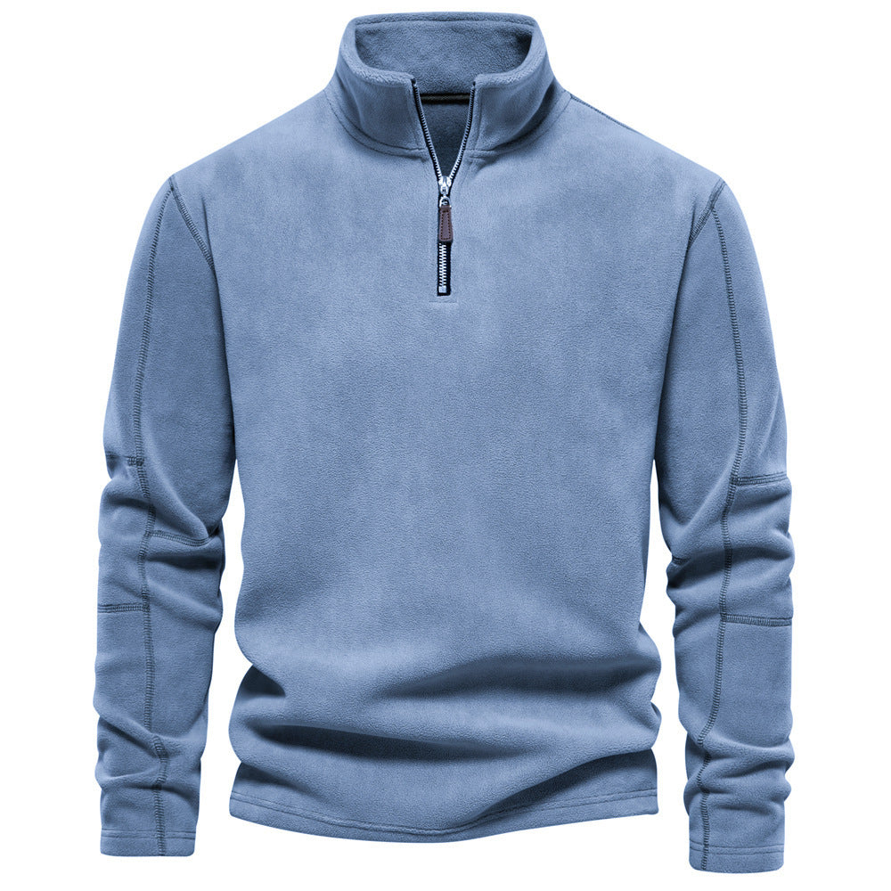 Fashion Personality Stand-collar Zippered Sweatshirt With Fleece Winter Casual Pullover Top Men's Clothing LadyShow.Store