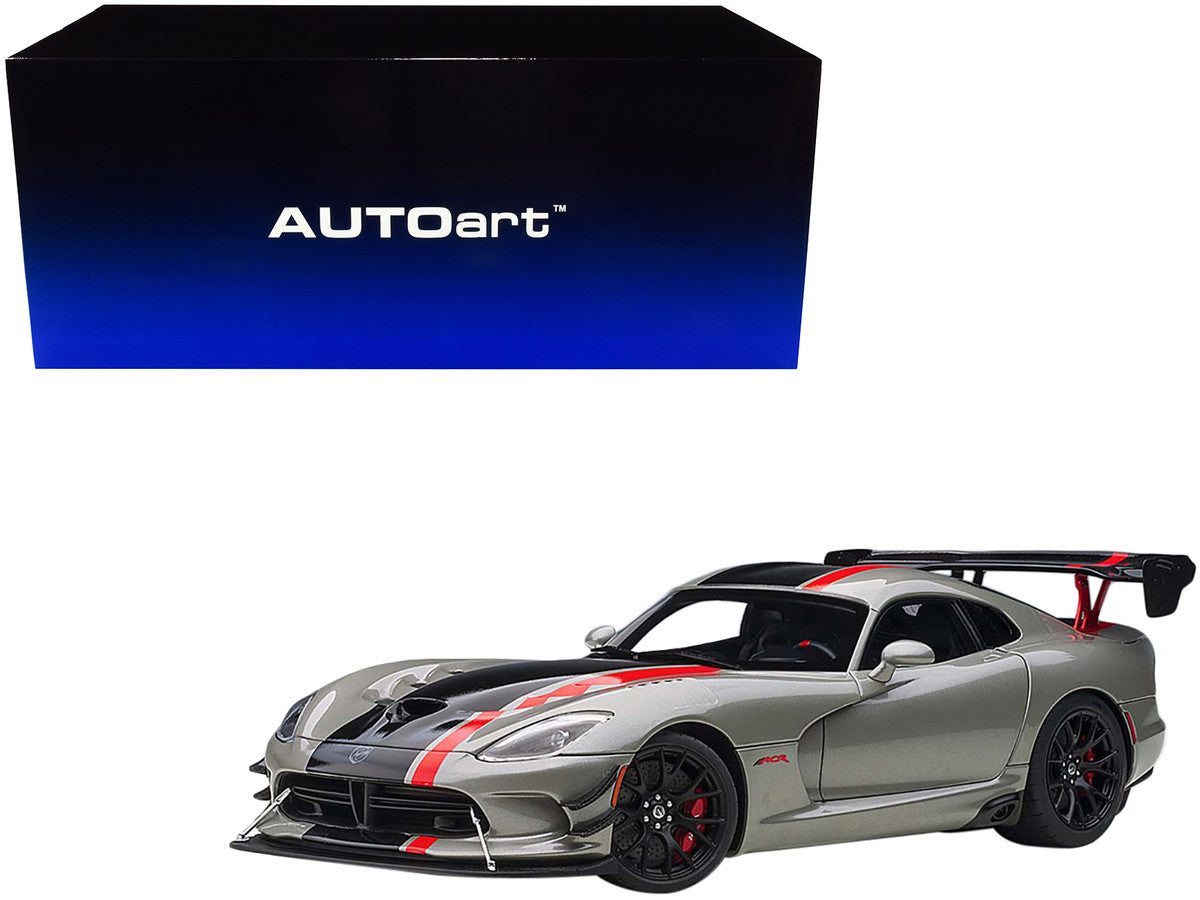 2017 Dodge Viper ACR Billet Silver Metallic with Black and Red Stripes 1/18 Model Car by Autoart LuxuryLifeWay Online Store