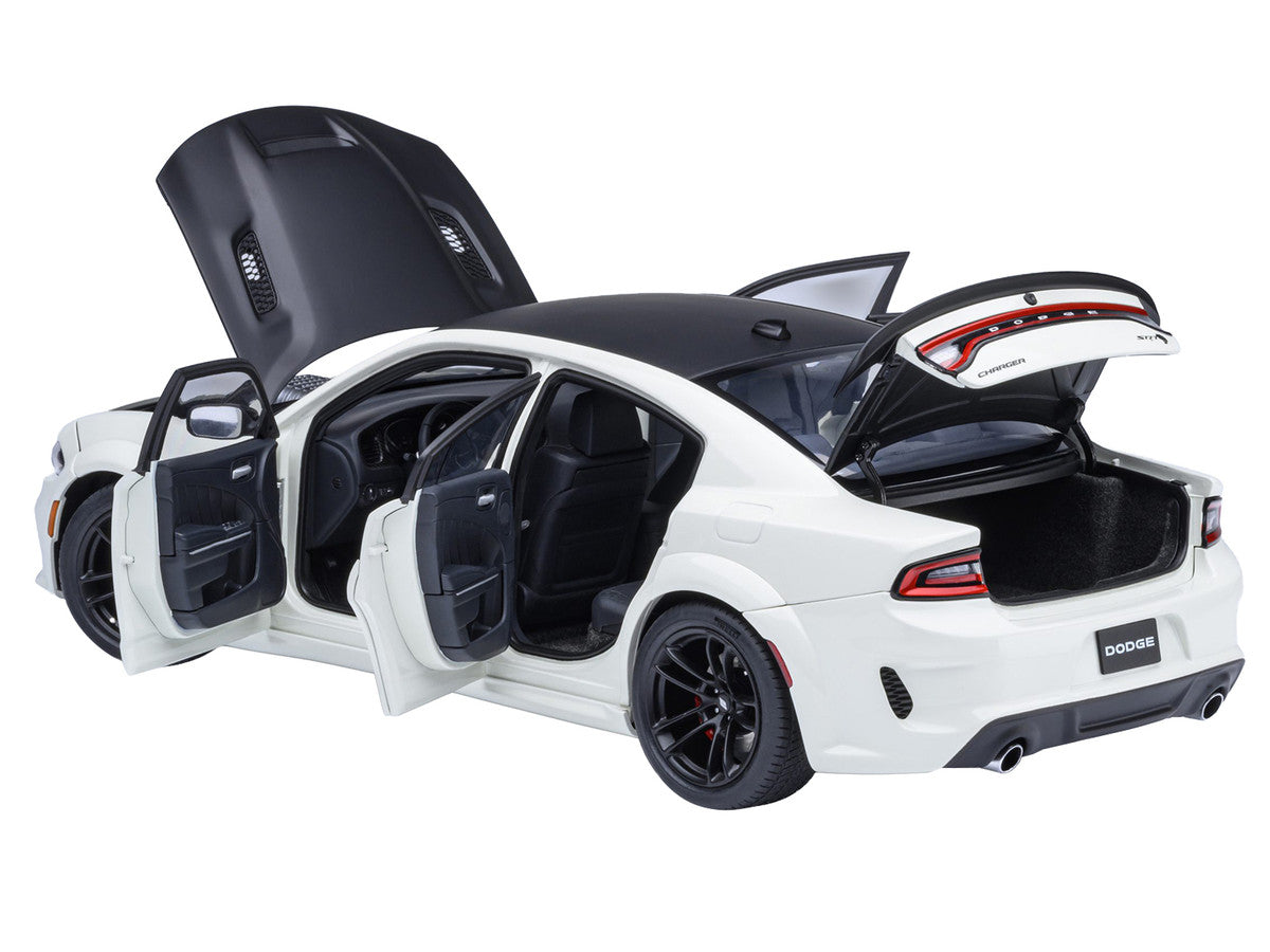 Dodge Charger SRT Hellcat Redeye Knuckle White with Matt Black Hood and Top 1/18 Model Car by Autoart LuxuryLifeWay Online Store