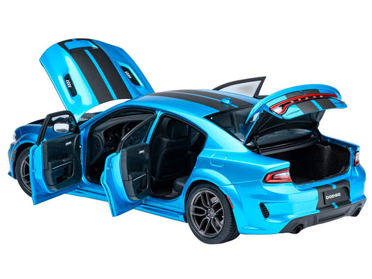 Dodge Charger SRT Hellcat Redeye B5 Blue Metallic with Carbon Stripes 1/18 Model Car by Autoart LuxuryLifeWay Online Store
