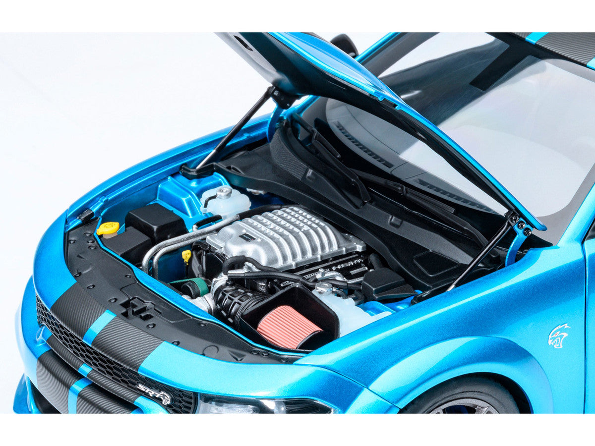 Dodge Charger SRT Hellcat Redeye B5 Blue Metallic with Carbon Stripes 1/18 Model Car by Autoart LuxuryLifeWay Online Store