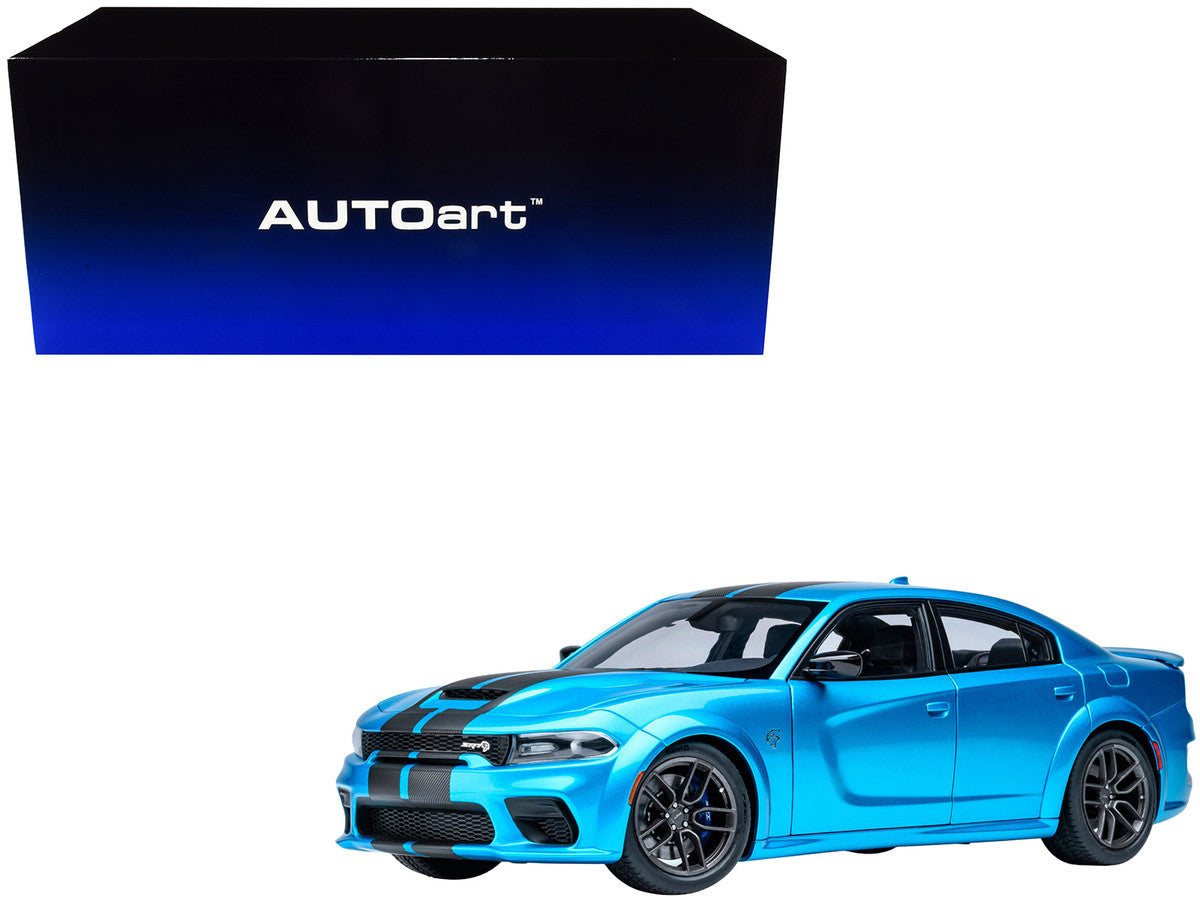 Dodge Charger SRT Hellcat Redeye B5 Blue Metallic with Carbon Stripes 1/18 Model Car by Autoart LuxuryLifeWay Online Store
