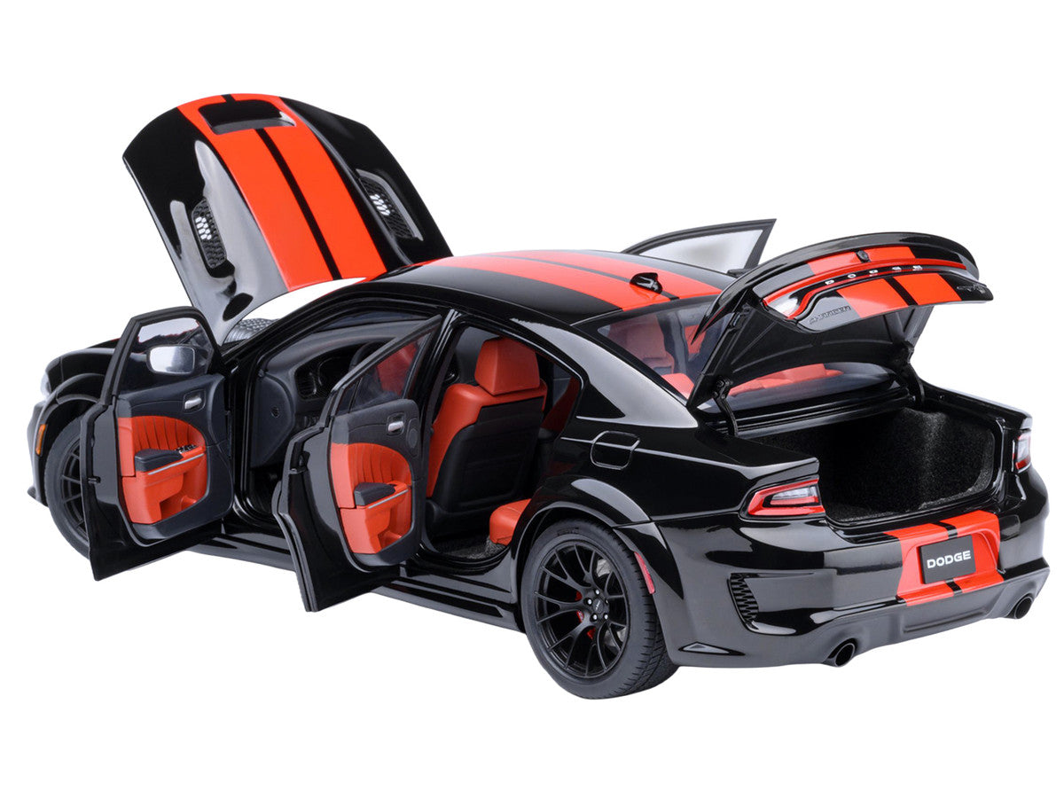 Dodge Charger SRT Hellcat Redeye Pitch Black with Red Stripes and Interior 1/18 Model Car by Autoart LuxuryLifeWay Online Store