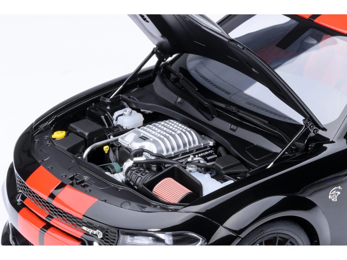Dodge Charger SRT Hellcat Redeye Pitch Black with Red Stripes and Interior 1/18 Model Car by Autoart LuxuryLifeWay Online Store