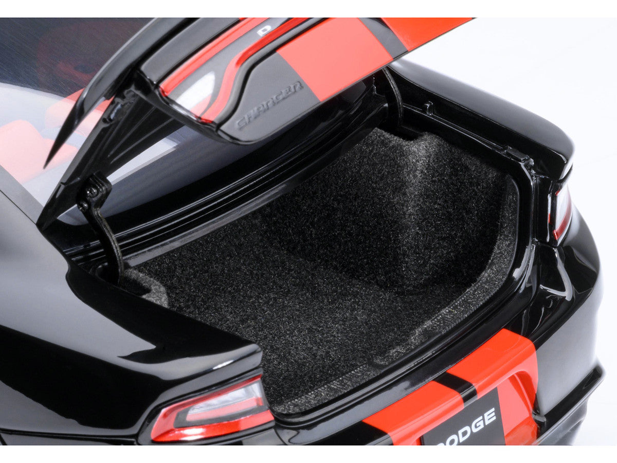 Dodge Charger SRT Hellcat Redeye Pitch Black with Red Stripes and Interior 1/18 Model Car by Autoart LuxuryLifeWay Online Store