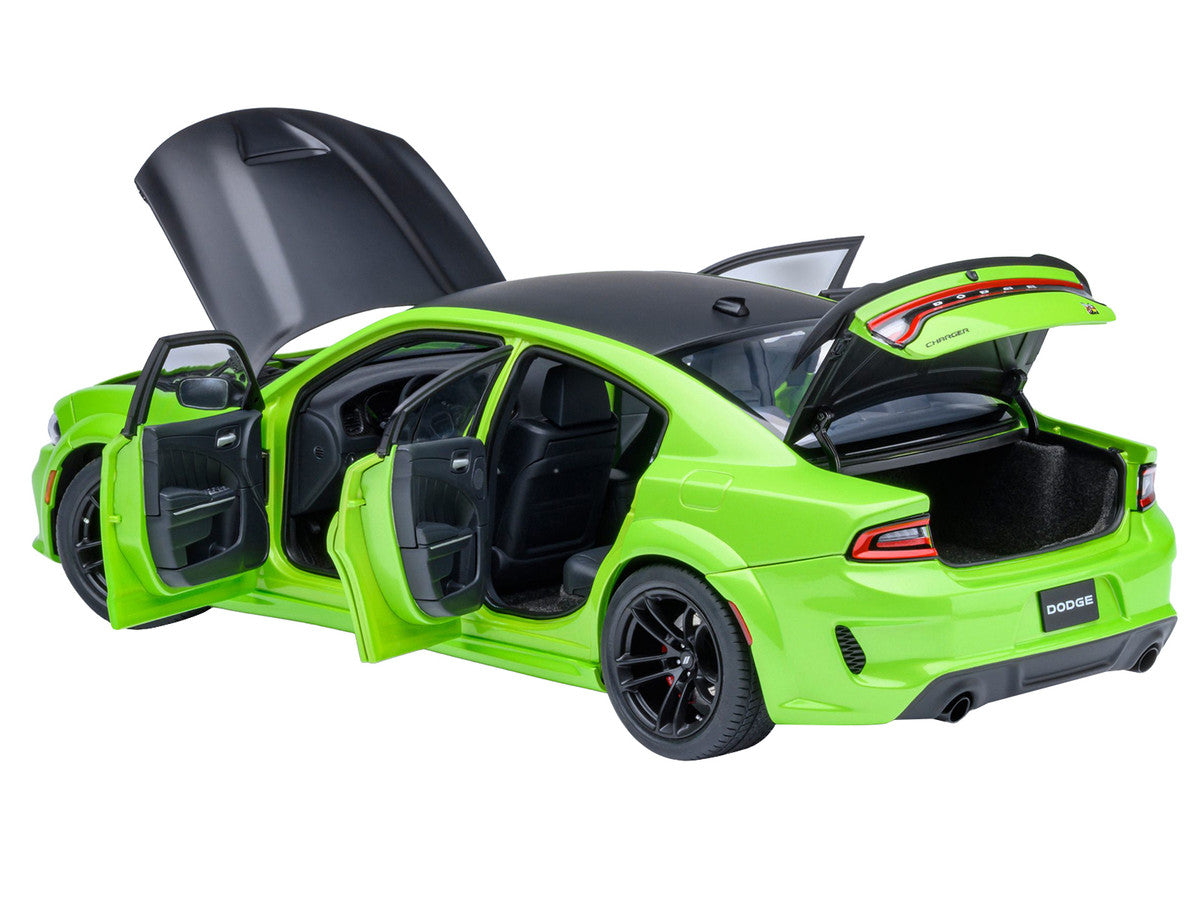 Dodge Charger Scat Pack Widebody Sublime Green with Matt Black Hood and Top 1/18 Model Car by Autoart LuxuryLifeWay Online Store