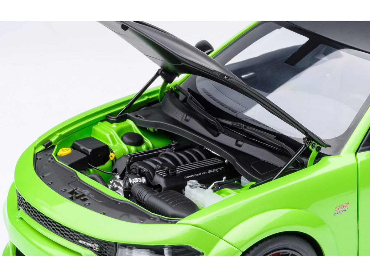 Dodge Charger Scat Pack Widebody Sublime Green with Matt Black Hood and Top 1/18 Model Car by Autoart LuxuryLifeWay Online Store