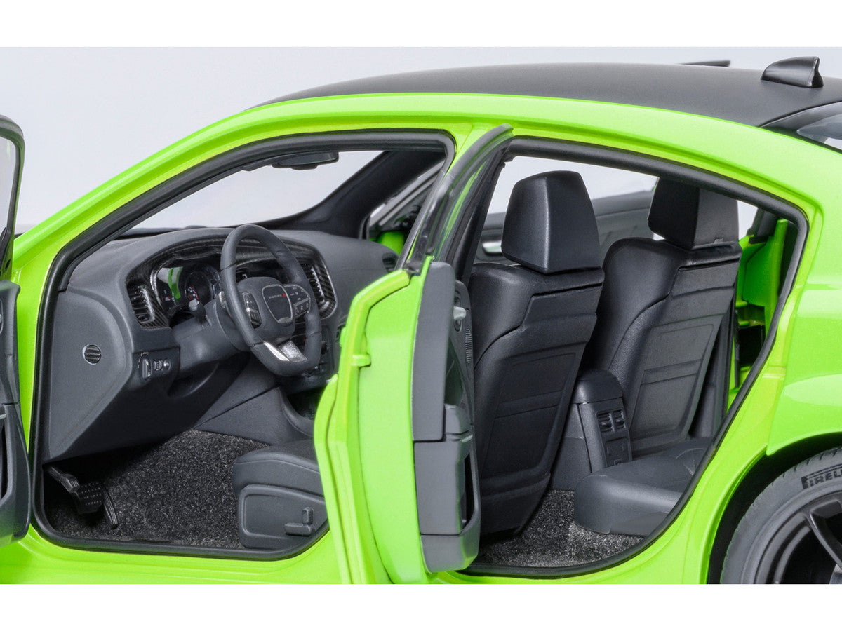 Dodge Charger Scat Pack Widebody Sublime Green with Matt Black Hood and Top 1/18 Model Car by Autoart LuxuryLifeWay Online Store