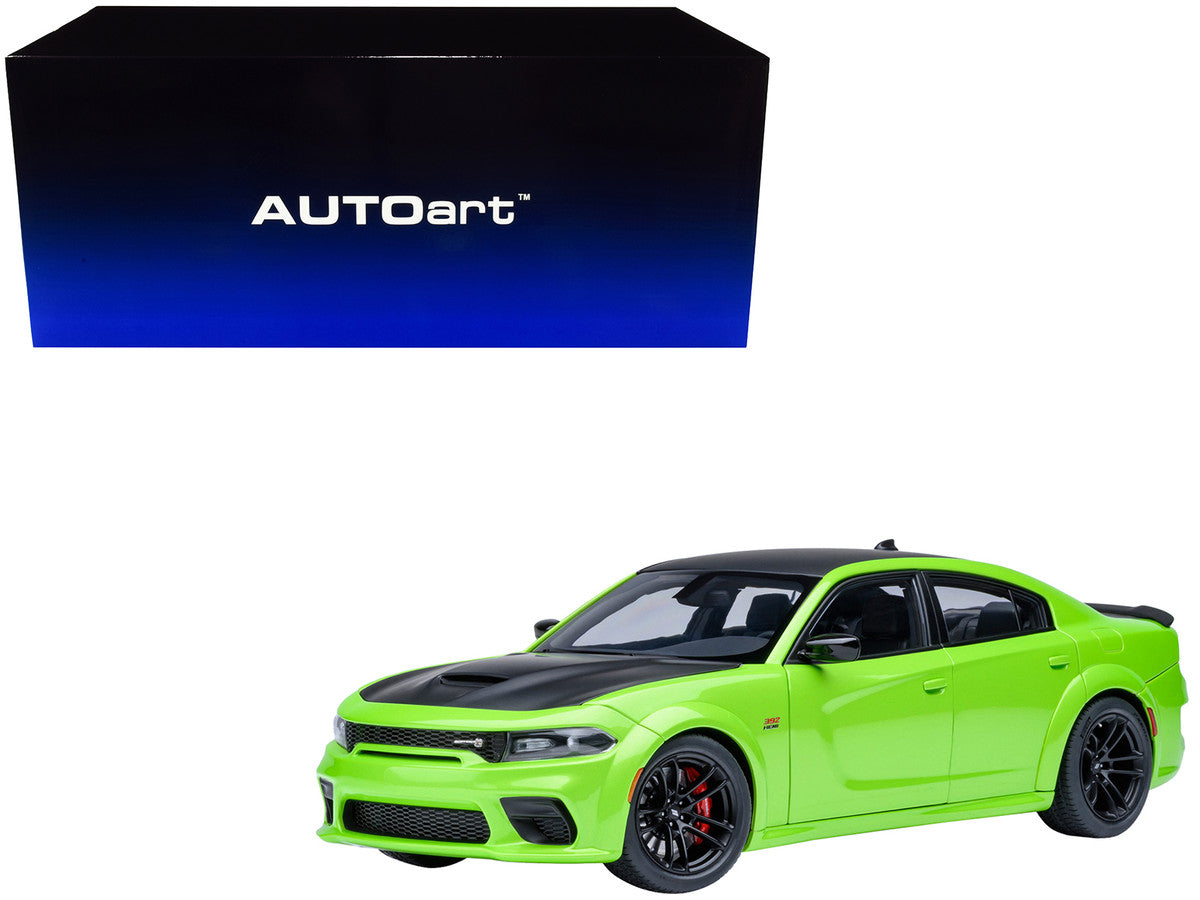Dodge Charger Scat Pack Widebody Sublime Green with Matt Black Hood and Top 1/18 Model Car by Autoart LuxuryLifeWay Online Store