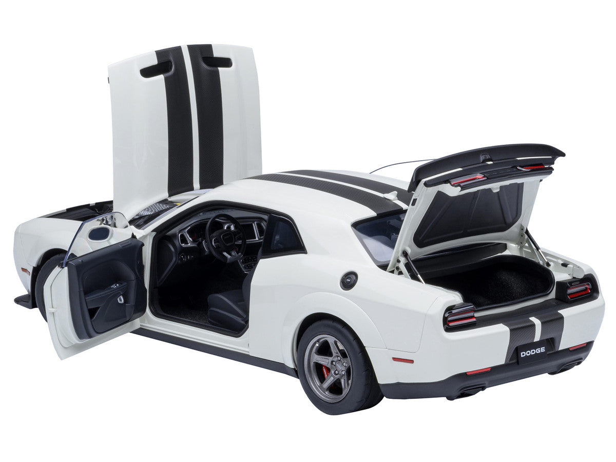 2023 Dodge Challenger SRT Super Stock Knuckle White with Carbon Stripes 1/18 Model Car by Autoart LuxuryLifeWay Online Store