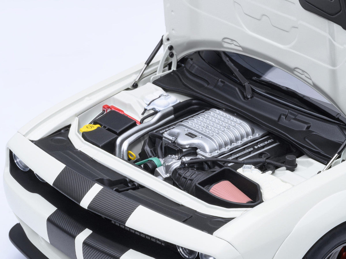 2023 Dodge Challenger SRT Super Stock Knuckle White with Carbon Stripes 1/18 Model Car by Autoart LuxuryLifeWay Online Store