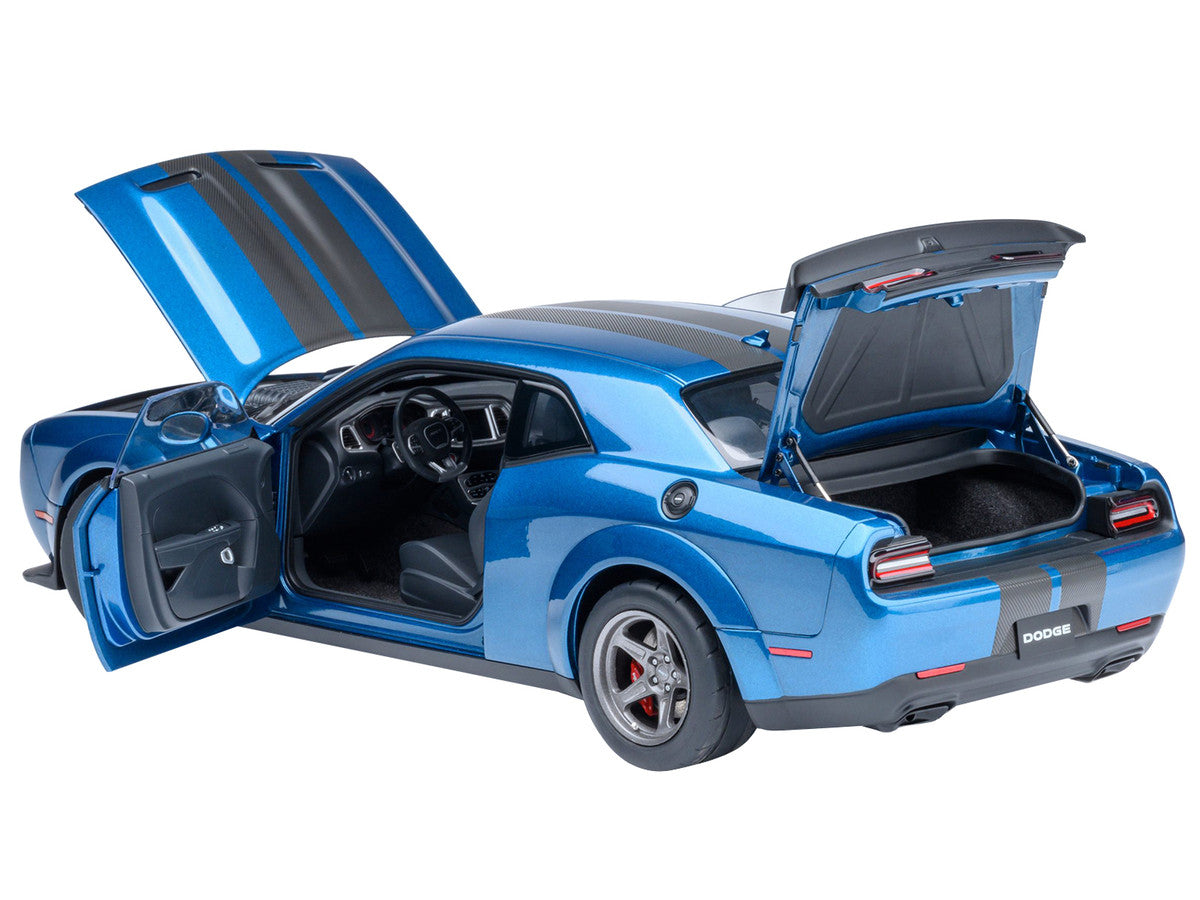 2023 Dodge Challenger SRT Super Stock Frostbite Blue Metallic with Carbon Stripes 1/18 Model Car by Autoart LuxuryLifeWay Online Store