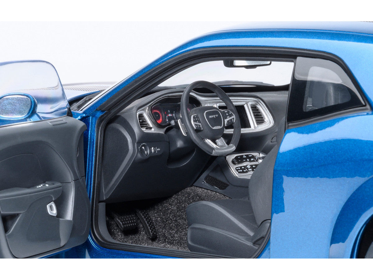 2023 Dodge Challenger SRT Super Stock Frostbite Blue Metallic with Carbon Stripes 1/18 Model Car by Autoart LuxuryLifeWay Online Store