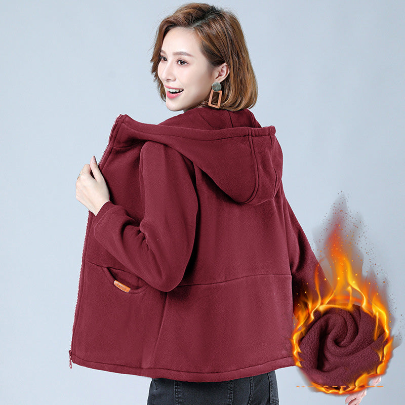 Women's Thick Hooded Sweatshirt, Stylish Short Jacket Pi-Mart