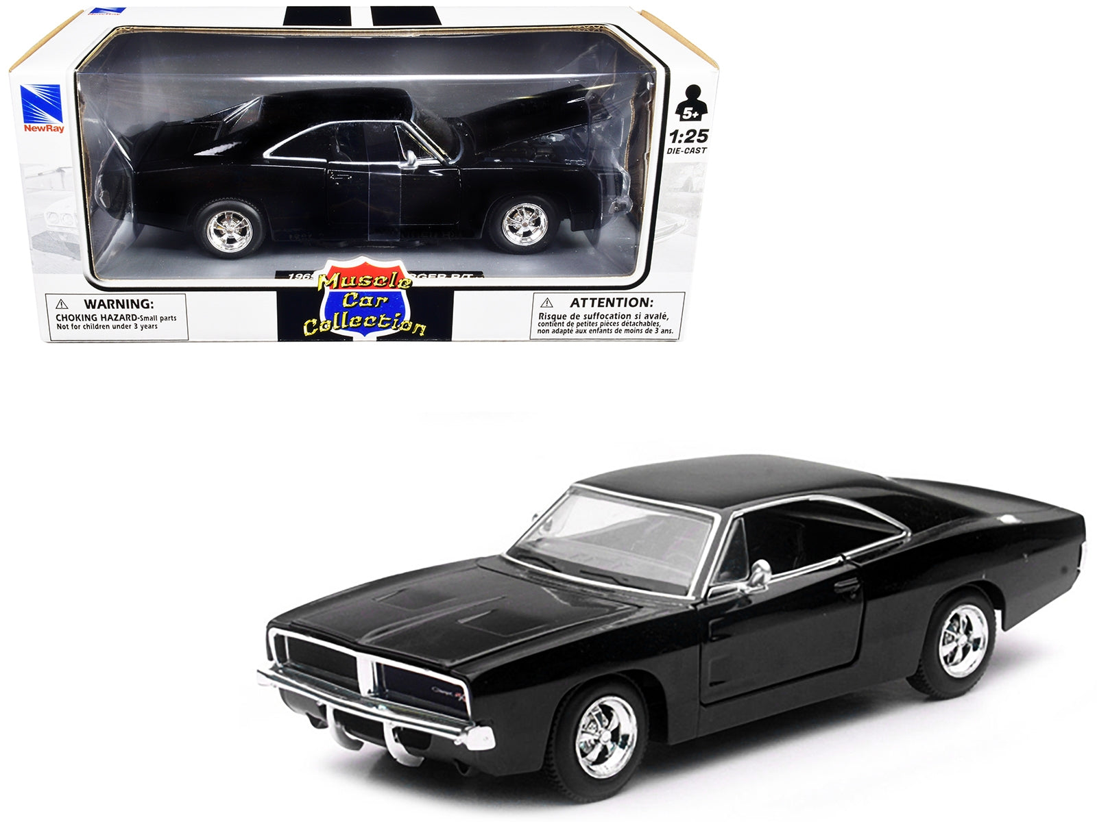 1969 Dodge Charger R/T Black "Muscle Car Collection" 1/25 Diecast Model Car by New Ray LuxuryLifeWay Online Store