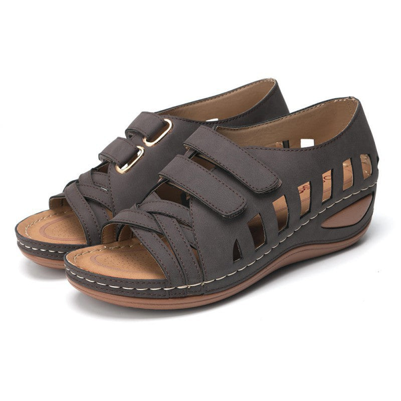 European And American Large Size Hollow Platform Velcro Sandals LadyShow.Store