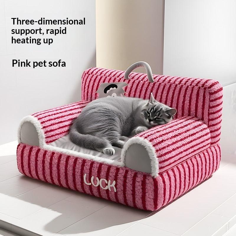 Cat Bed Pet Plush Sofa Cat Striped Raised And Thickened Non-Slip Sofa Pets Fashion