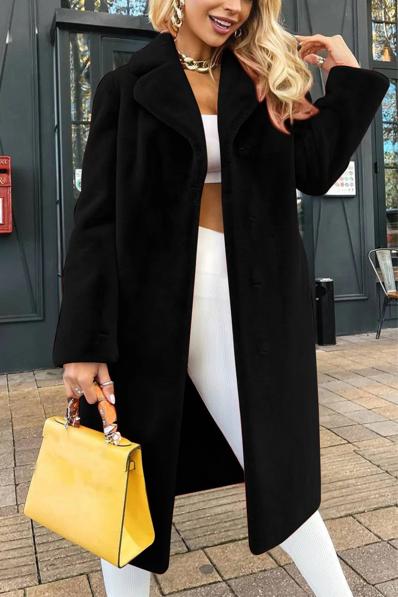 Women's Fashionable Elegant Lace-up Turn-down Collar Plush Long Coat LuxuryLifeWay Online Store
